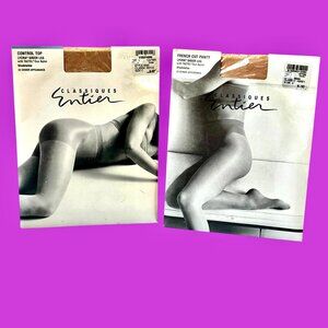 Classiques Entier Hosiery Pantyhose CONTROL TOP + FRENCH CUT sz C Honey + Beige
